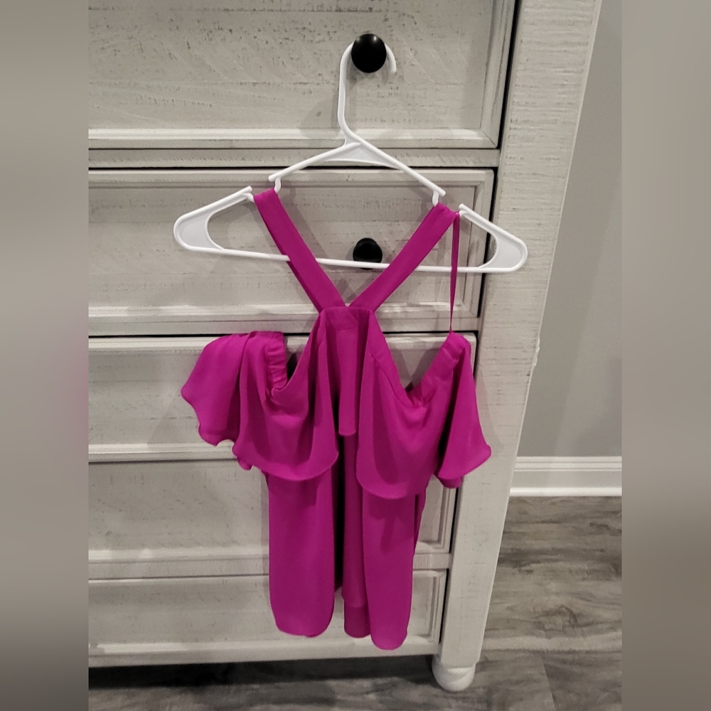 INC International Concepts Fuchsia Ruffle Cold-Shoulder Camisole